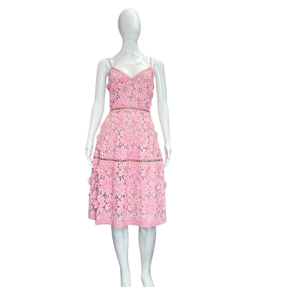 Michael Michael Kors Carnation Pink 3D Floral Applique Lace Dress Size 4
